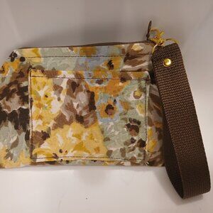 New Clutch Wristlet Wallet Floral Brown Blue Mint Mustard Coin Purse Zippy Pouch